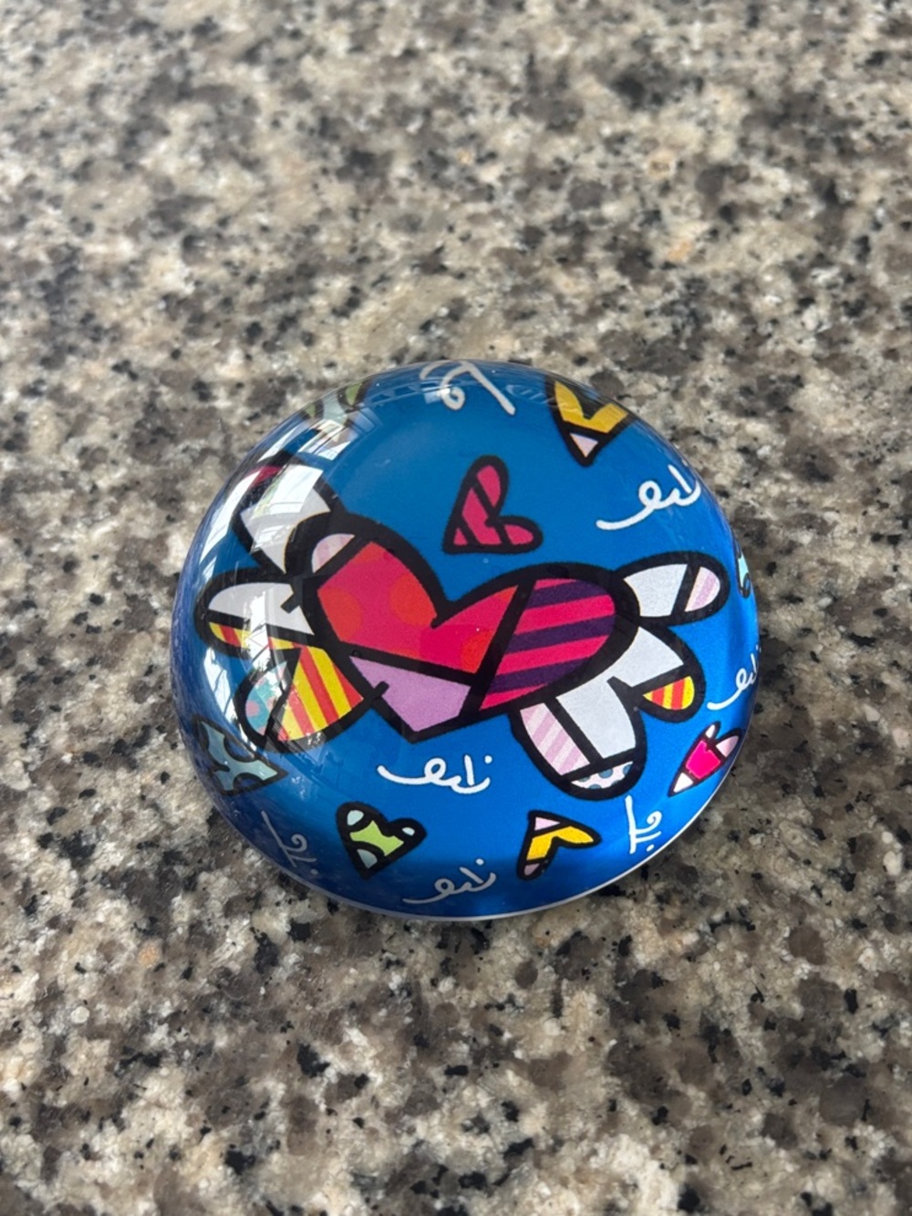 Romero Britto Blue Decorative Heart Paperweight - Colorful Pop Art Design